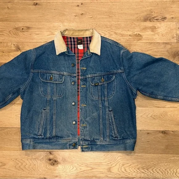 1960s Lee Riders Denim Jean Jacket XL Red Flannel Blanket Lined221-8745